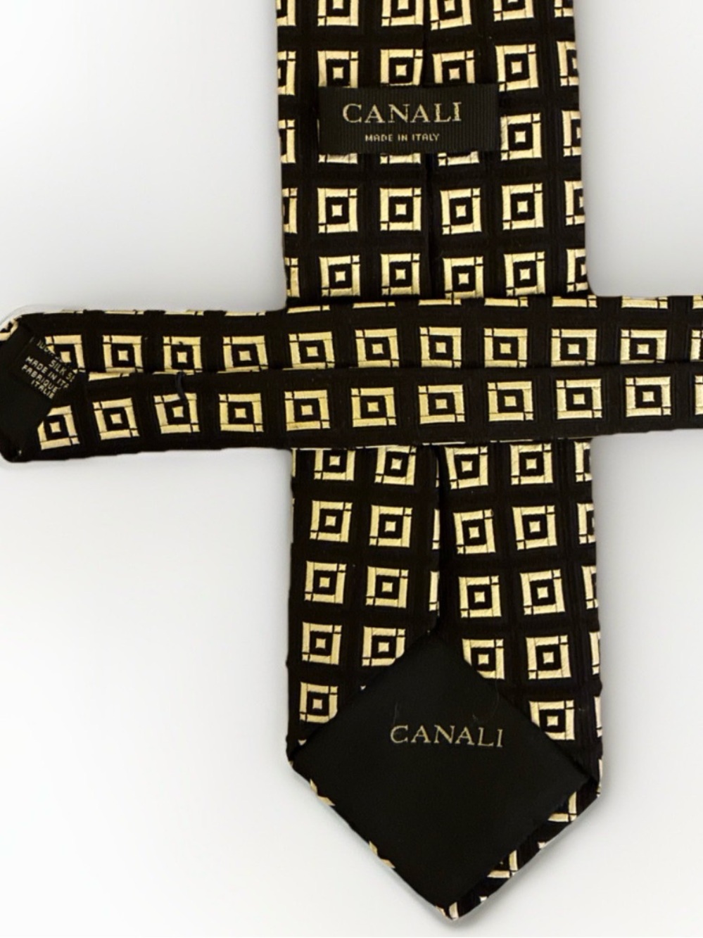 Canali 100% Silk Black/White Sq Abstract Men’s Dress Tie Made In Italy-Clean EUC